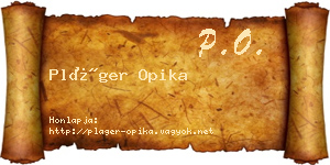 Pláger Opika névjegykártya